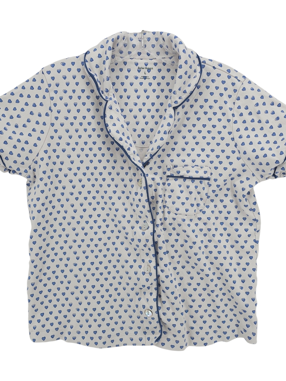 ROLLER RABBIT Blue Hearts Print Pajama Set Short Sleeve Shorts LARGE - Picture 2 of 7